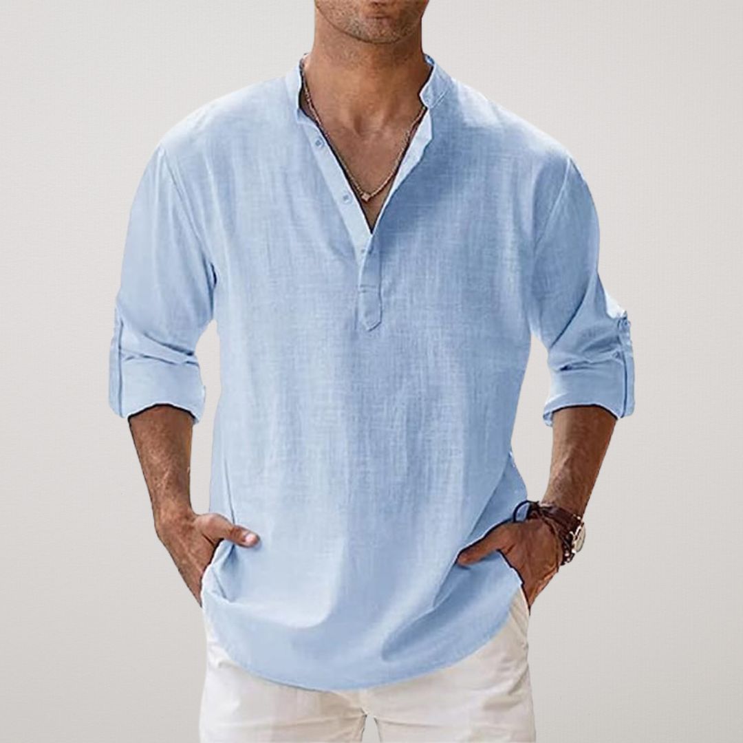 Cazel | Camicia Henley in cotone effetto lino