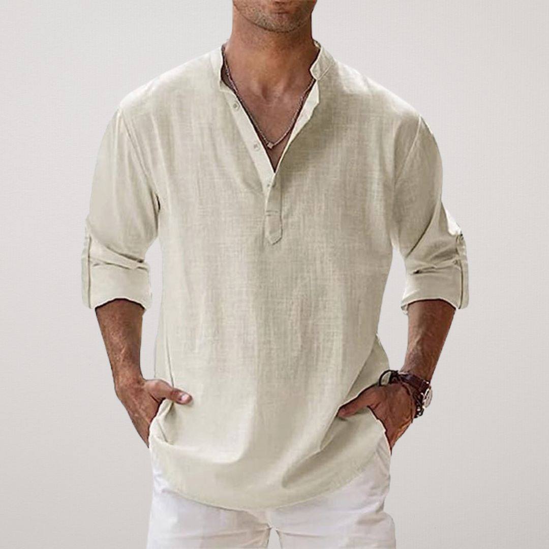 Cazel | Camicia Henley in cotone effetto lino