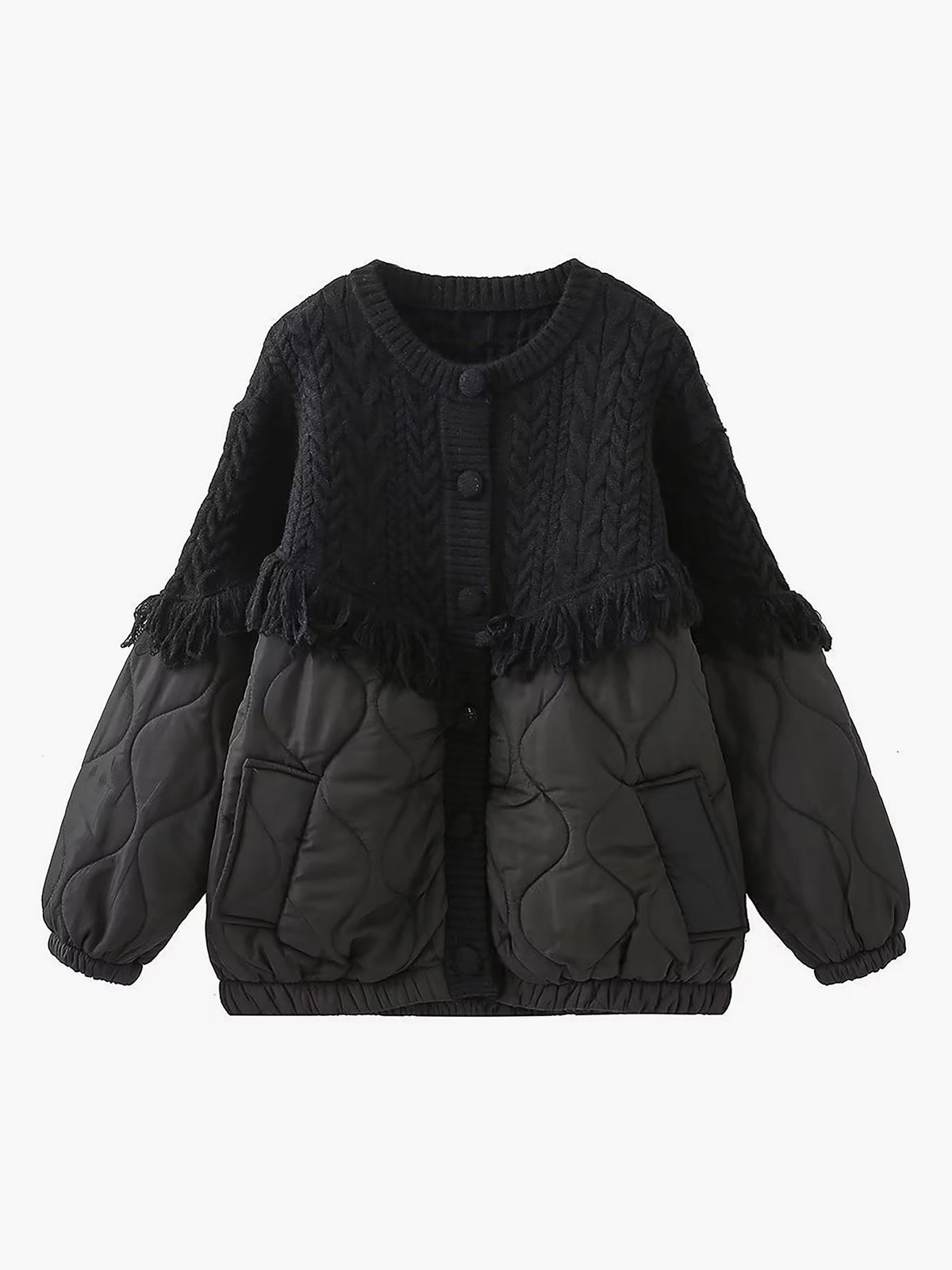Azel | Chaqueta acolchada de punto trenzado patchwork