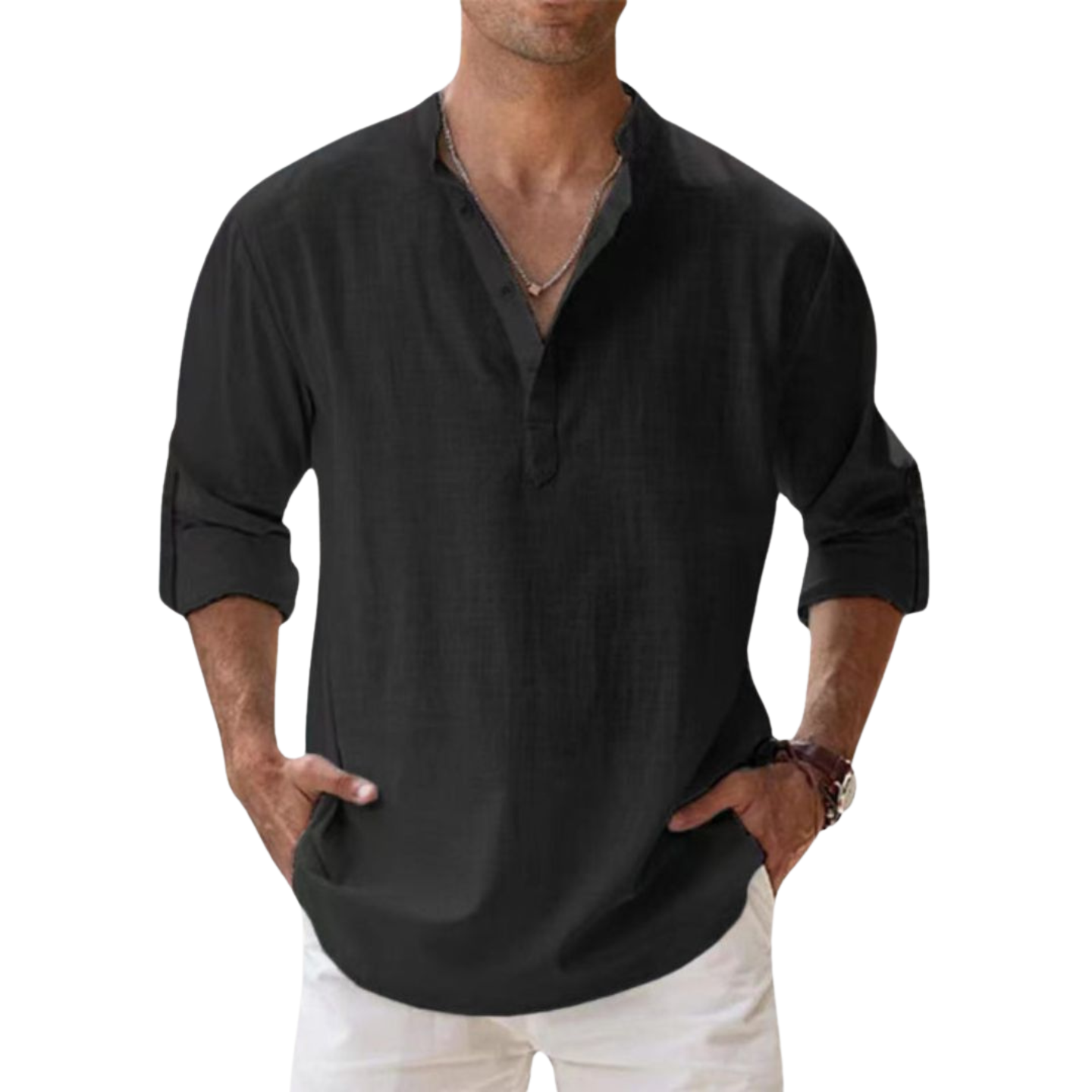Cazel | Camicia Henley in cotone effetto lino
