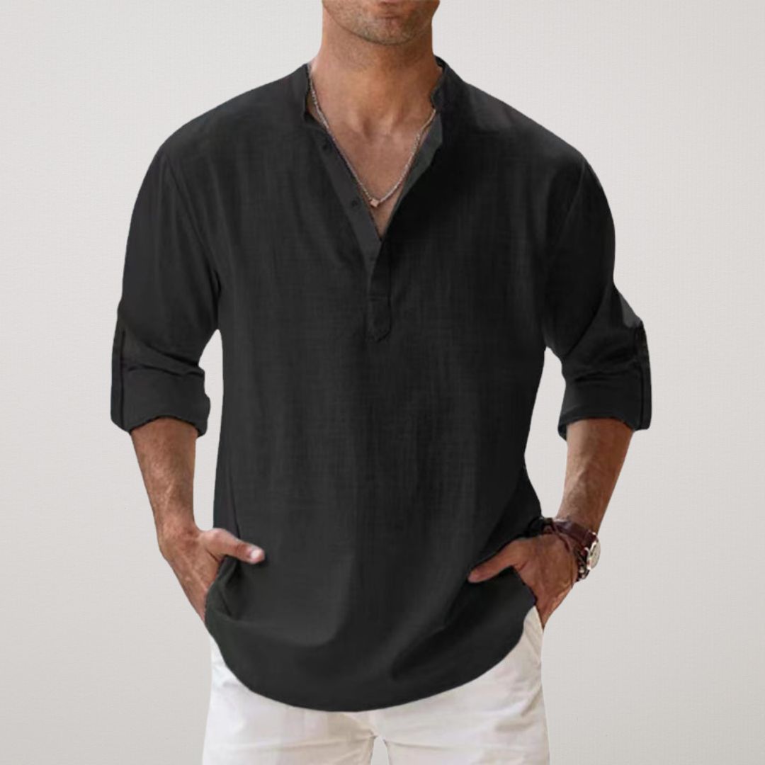 Cazel | Camicia Henley in cotone effetto lino