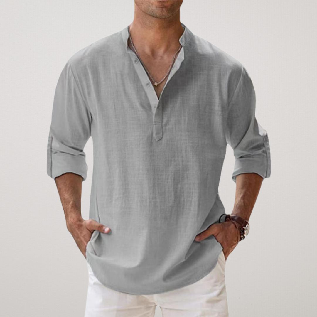 Cazel | Camicia Henley in cotone effetto lino