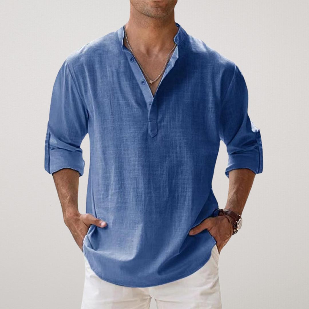 Cazel | Camicia Henley in cotone effetto lino