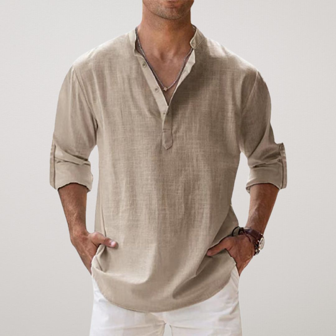 Cazel | Camicia Henley in cotone effetto lino