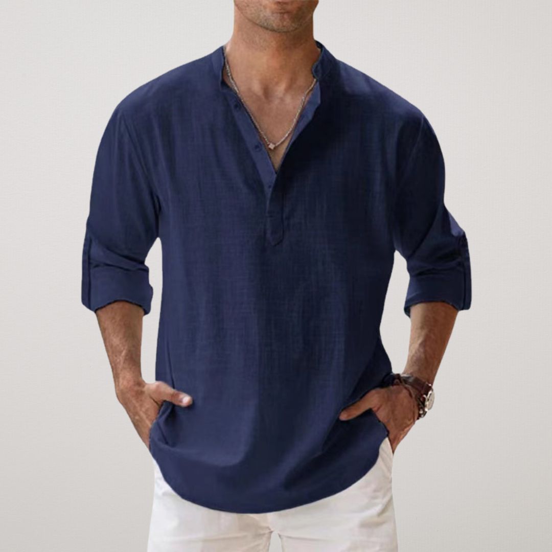 Cazel | Camicia Henley in cotone effetto lino