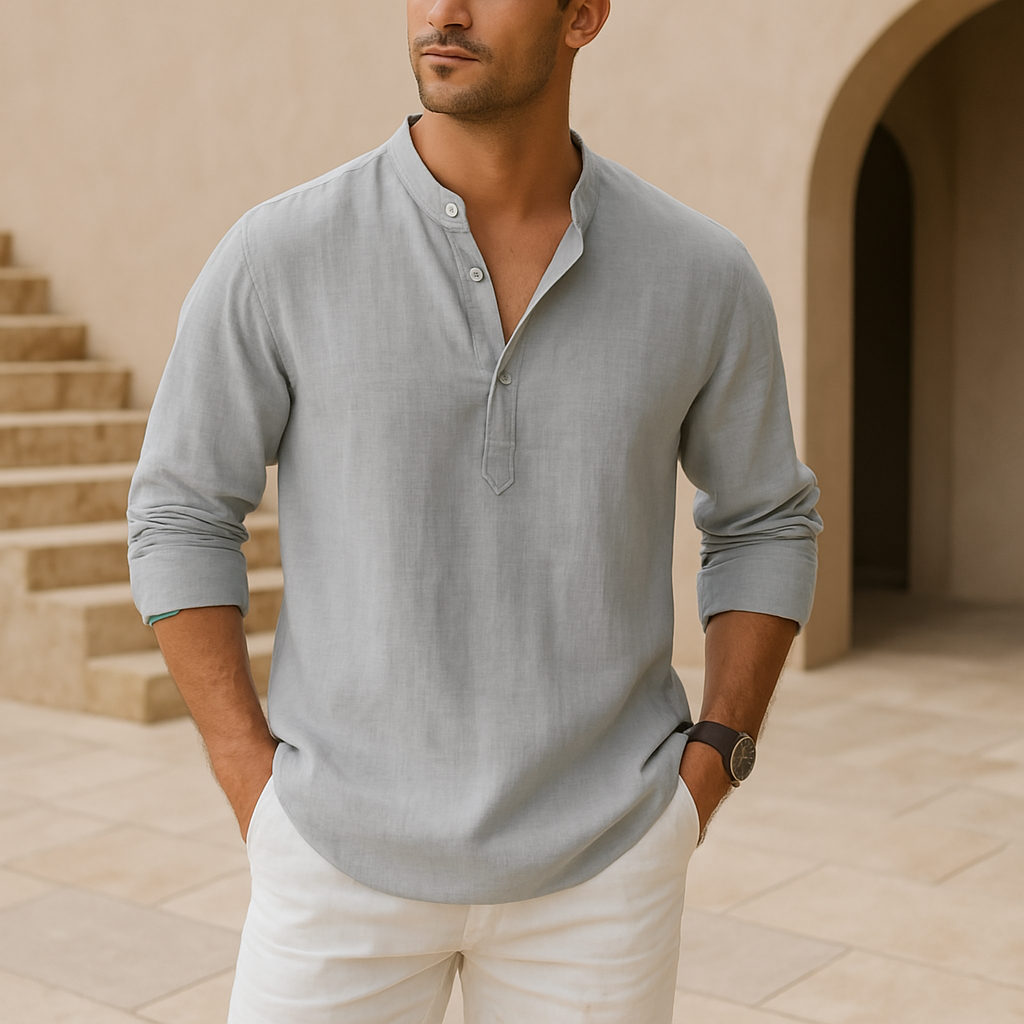 Cazel | Camicia Henley in cotone effetto lino