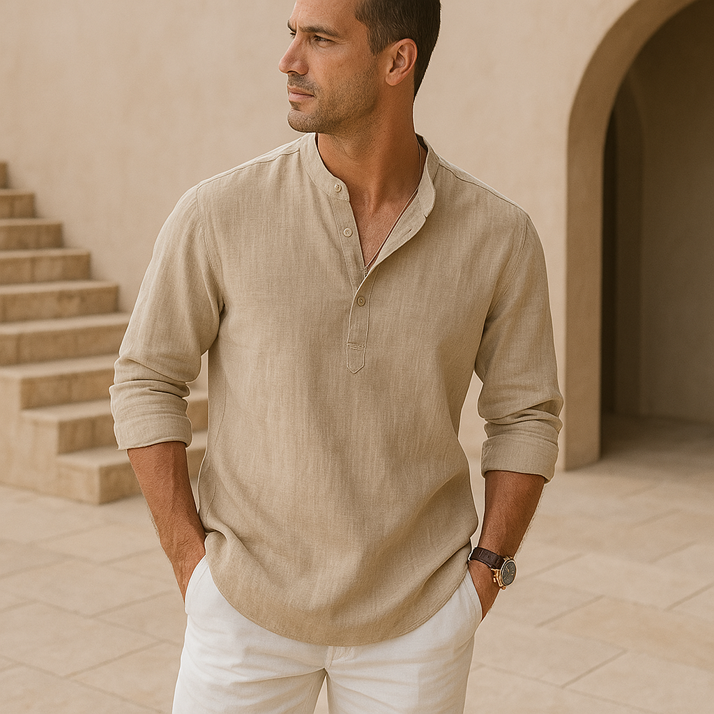 Cazel | Camicia Henley in cotone effetto lino