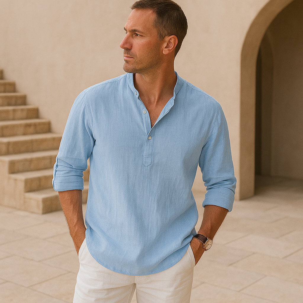 Cazel | Camicia Henley in cotone effetto lino